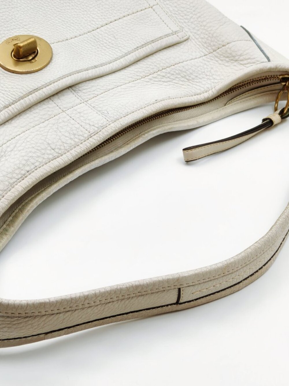 Coach White Pebbled Leather Turnlock Hobo Shoulder Bag Tote Purse - Picture 5 of 13